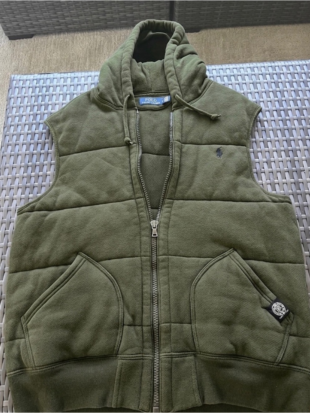 Vintage Polo Ralph Lauren Olive Green Quilted Hooded Zip Vest Mens Large NWOT